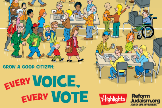 Photo of the cover of Highlights Magazine, "Grow a Good Citizen: Every Voice, Every Vote"