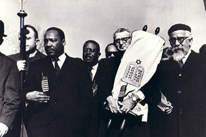Rabbi Abraham Joshua Heschel marching in Selma with MLK and others 