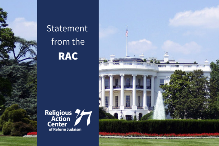 The White House with a blue ribbon that reads "Statement from the RAC"