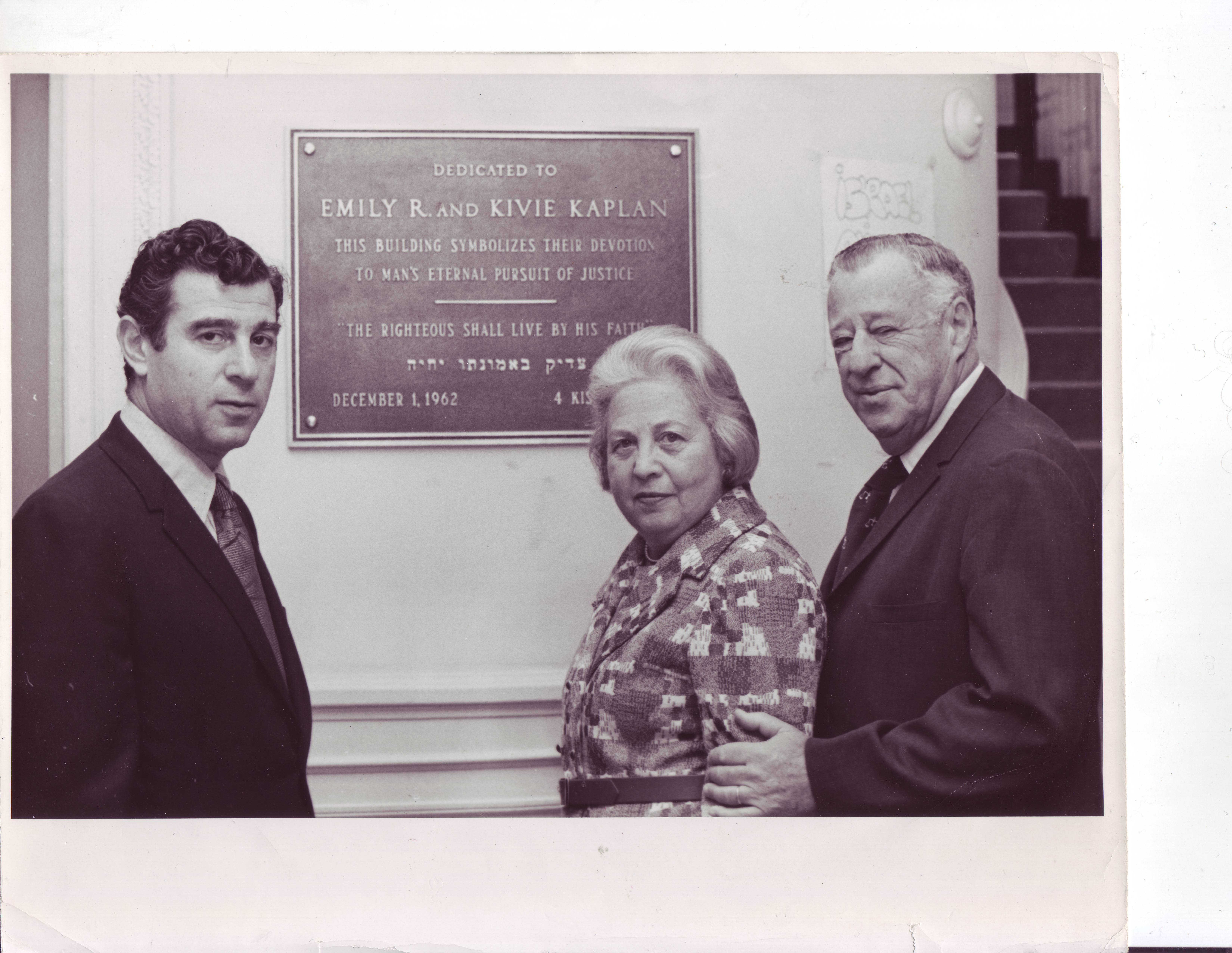 First Director and Co-Founder of the Religious Action Center, Rabbi Dick Hirsch, and Civil Rights and Jewish leaders, the Kaplans at the dedication to the RAC in 1961.