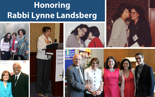 Several photos of Rabbi Lynne Landsberg as an inspirational speaker about disability rights