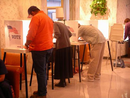Voters casting ballots. 