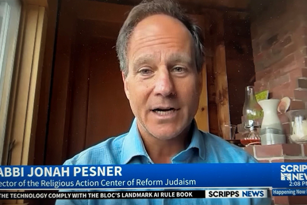Photo of Rabbi Jonah Pesner interviewed on Scripps News