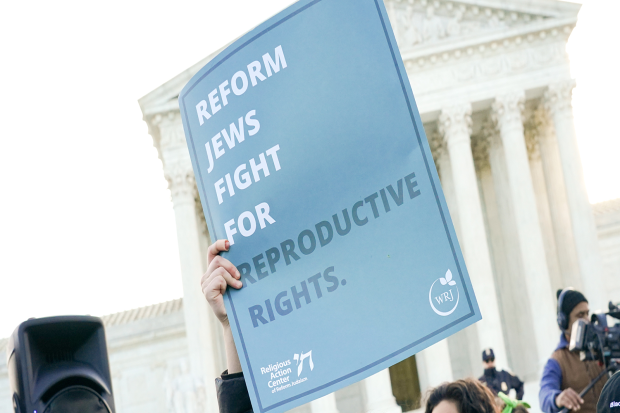 Photo of a sign that says "Reform Jews fight for reproductive rights"