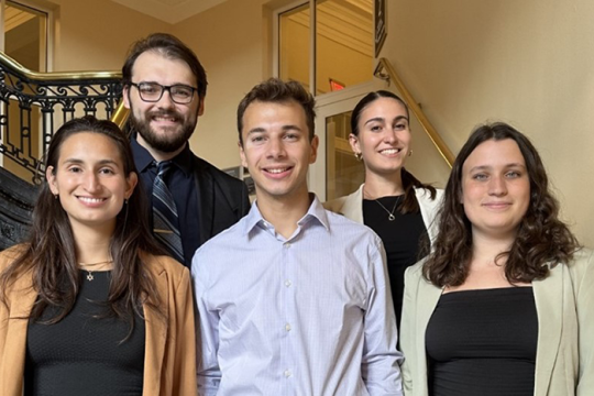 Photo of the 2024-2025 Eisendrath Legislative Assistants Tamara Upfal, Jessica Cadmus, Eric Goldberg, Mason Purdy, and Olivia Kogan