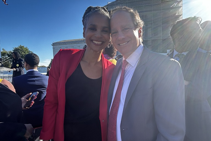 Photo of Rabbi Jonah Pesner at a voting rights rally outside the US Suprmeme Court in October 2025