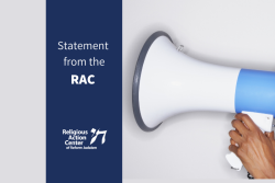 an image of a bull horn on a white background, with a blue banner that says "Statement from the RAC" in white with a white RAC logo