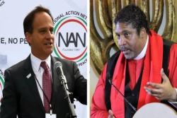 Side by side images of Rabbi Jonah Pesner and Reverend William Barber speaking from podiums at past advocacy events