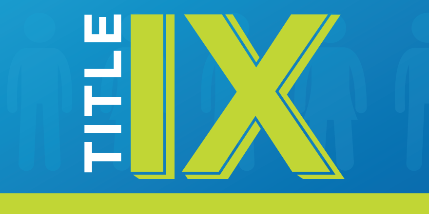 the words title ix written in green and blue